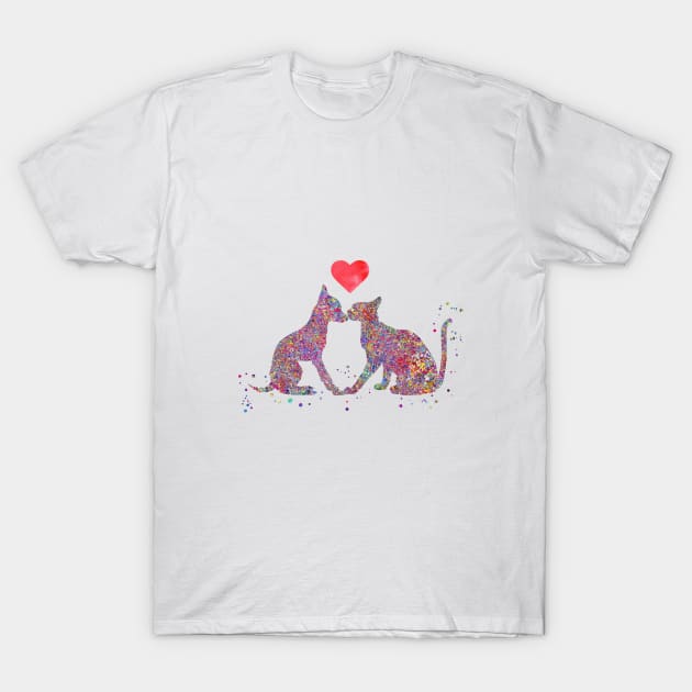 Cat and dog kissing T-Shirt by RosaliArt